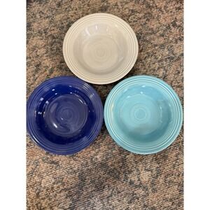 Set of 3-Fiestaware Turquoise, Cobalt & Gray Rimmed Soup/Pasta Bowls Fiesta